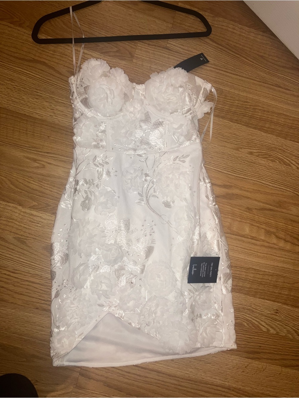 Lulu's White Floral 3D Appliqué Mini Dress